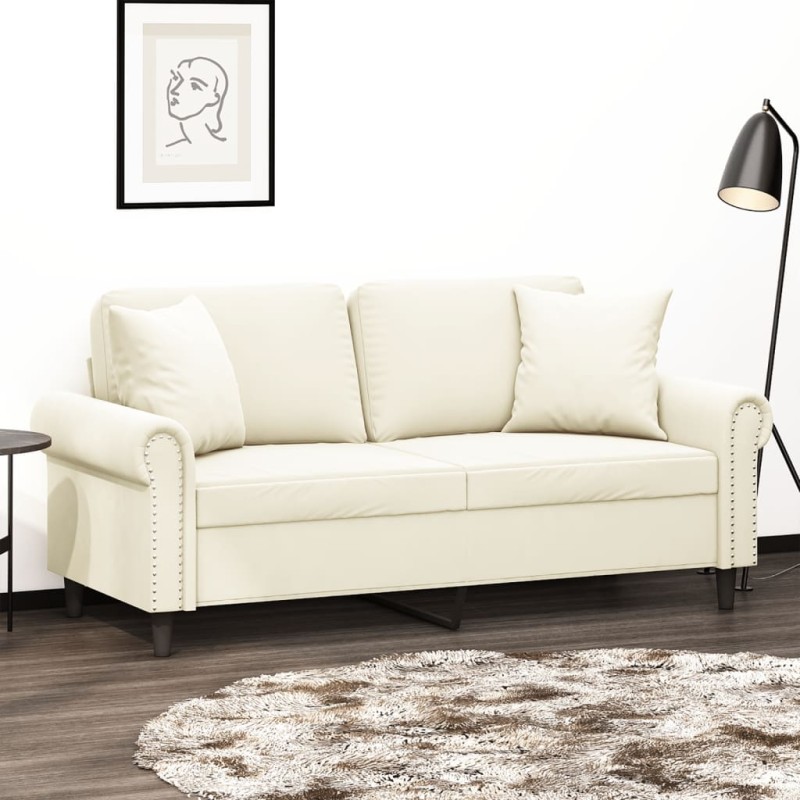 vidaXL Sofá de 2 plazas con cojines terciopelo color crema 140 cm vidaXL Sofá de 2 plazas con cojines terciopelo color crema 140 cm