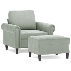 vidaXL Sillón con taburete terciopelo gris claro 60 cm