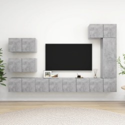 vidaXL Set muebles de salón TV 8 pzas madera ingeniería gris hormigón