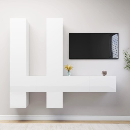 vidaXL Set de muebles de salón 6 pzas madera ingeniería blanco brillo