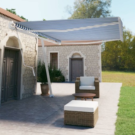 vidaXL Toldo de pie automático azul y blanco 500x350 cm
