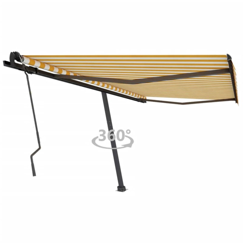 vidaXL Toldo de pie retráctil manual amarillo y blanco 450x350 cm vidaXL Toldo de pie retráctil manual amarillo y blanco 450x350 cm