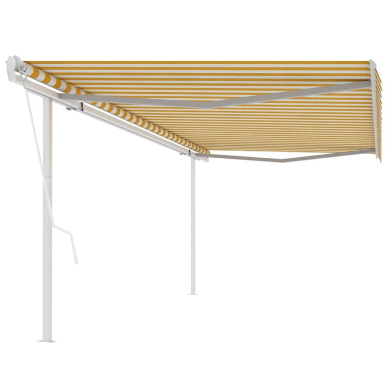 vidaXL Toldo retráctil automático con postes amarillo y blanco 5x3 m vidaXL Toldo retráctil automático con postes amarillo y blanco 5x3 m