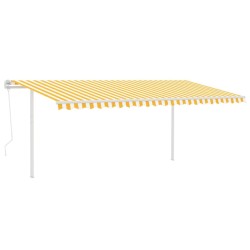 vidaXL Toldo retráctil automático con postes amarillo y blanco 5x3 m
