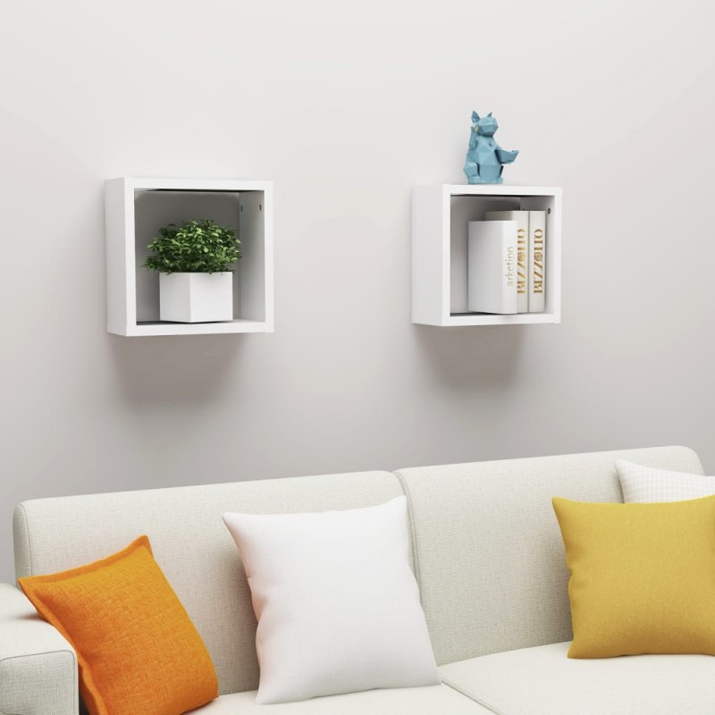 vidaXL Estantes cubo de pared 2 unidades blanco 30x15x30 cm vidaXL Estantes cubo de pared 2 unidades blanco 30x15x30 cm