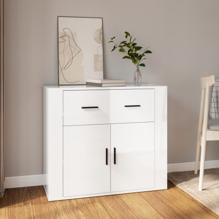 vidaXL Aparador de madera contrachapada blanco brillante 80x33x70 cm