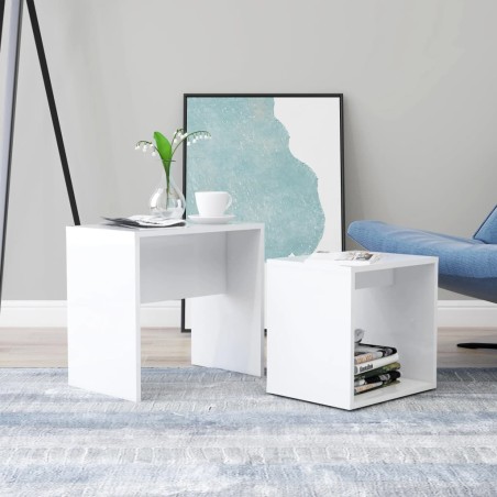 vidaXL Juego de mesas de centro contrachapada blanco brillo 48x30x45cm