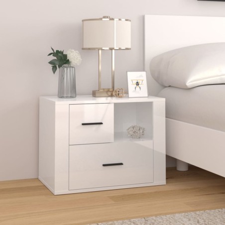 vidaXL Mesita de noche madera contrachapada blanco brillo 60x36x45 cm