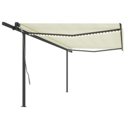 vidaXL Toldo retráctil manual con postes crema 5x3 m