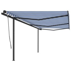 vidaXL Toldo retráctil automático con postes azul y blanco 6x3 m 