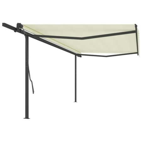 vidaXL Toldo retráctil manual con postes color crema 5x3 m