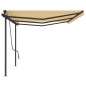 vidaXL Toldo retráctil manual con postes amarillo y blanco 6x3,5 m vidaXL Toldo retráctil manual con postes amarillo y blanco 6x3,5 m