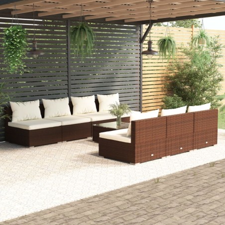 vidaXL Set sofás de jardín 8 piezas y cojines ratán sintético marrón