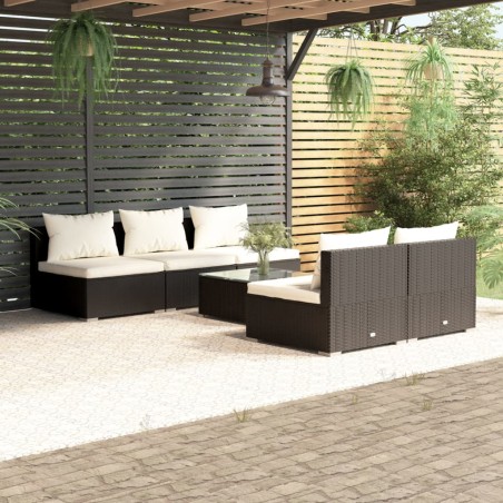 vidaXL Set sofás de jardín 6 piezas y cojines ratán sintético negro