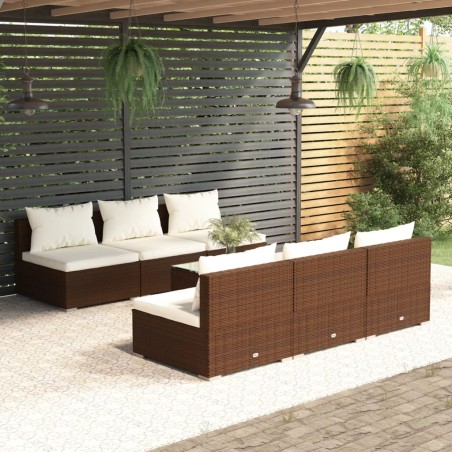 vidaXL Set muebles de jardín 7 piezas y cojines ratán sintético marrón