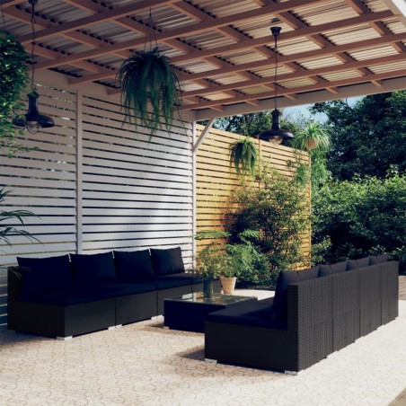 vidaXL Set de muebles de jardín 9 pzas y cojines ratán sintético negro