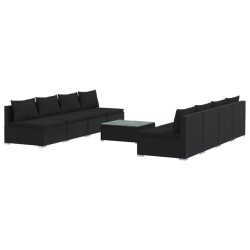 vidaXL Set de muebles de jardín 9 pzas y cojines ratán sintético negro