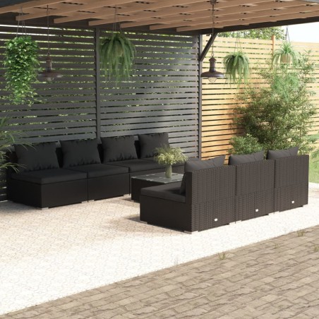 vidaXL Set de sofás de jardín 8 piezas y cojines ratán sintético negro