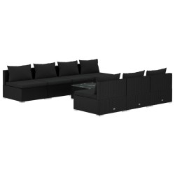vidaXL Set de sofás de jardín 8 piezas y cojines ratán sintético negro