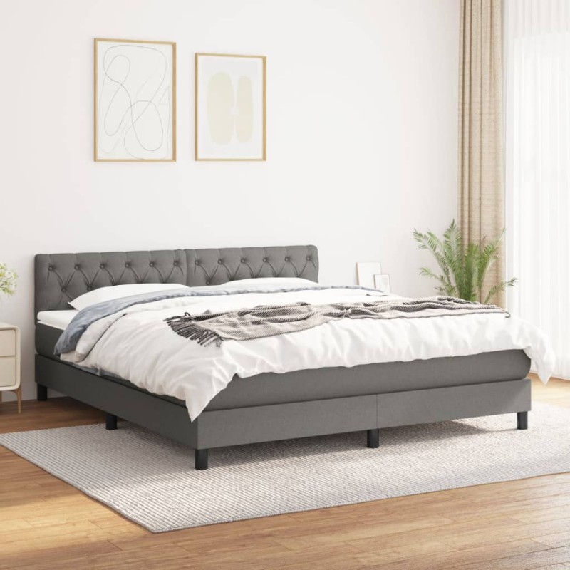 vidaXL Cama box spring con colchón tela gris oscuro 160x200 cm vidaXL Cama box spring con colchón tela gris oscuro 160x200 cm