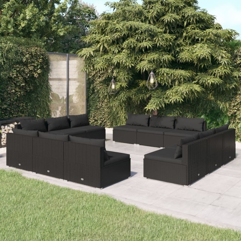 vidaXL Set de sofás de jardín 12 pzas cojines ratán sintético negro vidaXL Set de sofás de jardín 12 pzas cojines ratán sintético negro