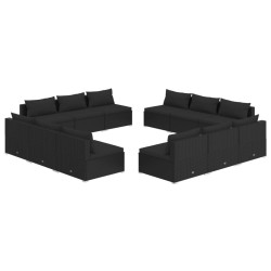 vidaXL Set de sofás de jardín 12 pzas cojines ratán sintético negro