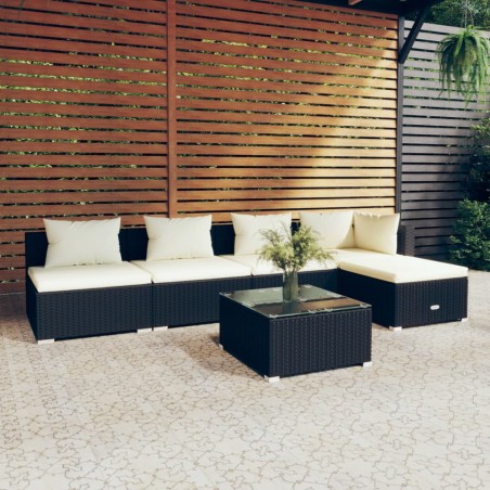 vidaXL Set de muebles de jardín 6 pzas y cojines ratán sintético negro