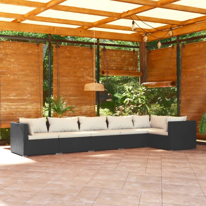 vidaXL Set de muebles de jardín 6 pzas y cojines ratán sintético negro vidaXL Set de muebles de jardín 6 pzas y cojines ratán sintético negro