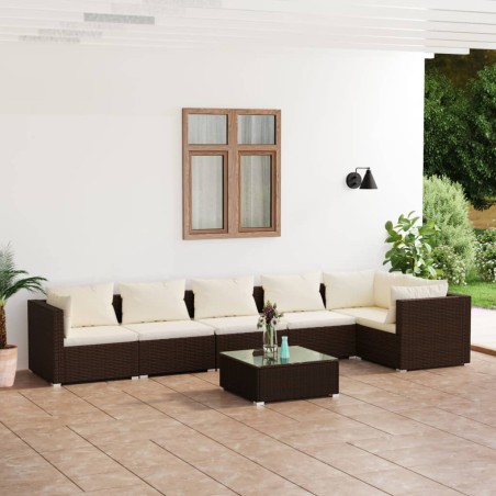 vidaXL Set muebles de jardín 7 piezas y cojines ratán sintético marrón