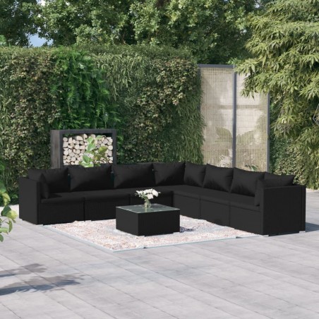 vidaXL Set de muebles de jardín 8 pzas y cojines ratán sintético negro
