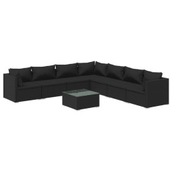 vidaXL Set de muebles de jardín 8 pzas y cojines ratán sintético negro