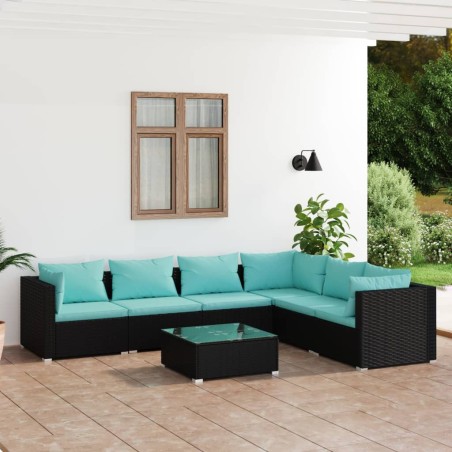 vidaXL Set de muebles de jardín 7 pzas y cojines ratán sintético negro