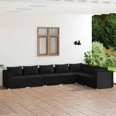 vidaXL Set de muebles de jardín 7 pzas y cojines ratán sintético negro