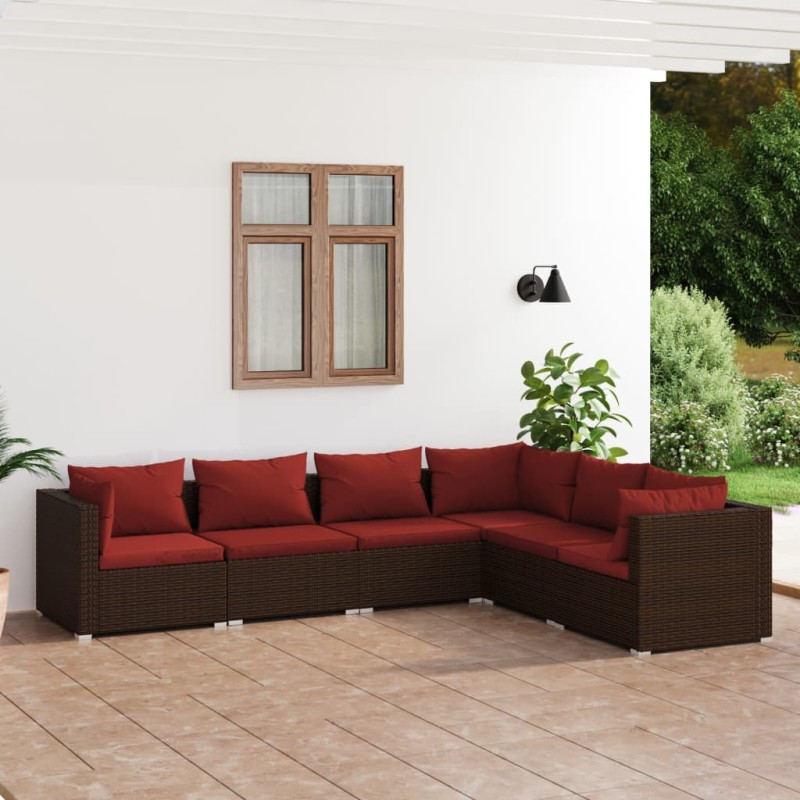 vidaXL Set muebles de jardín 6 piezas y cojines ratán sintético marrón vidaXL Set muebles de jardín 6 piezas y cojines ratán sintético marrón
