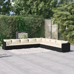 vidaXL Set de muebles de jardín 9 pzas y cojines ratán sintético negro
