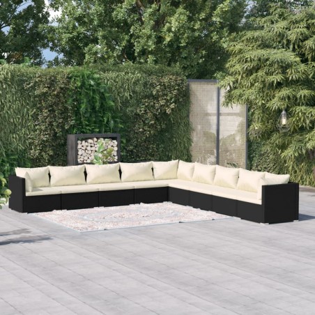 vidaXL Set de muebles de jardín 9 pzas y cojines ratán sintético negro