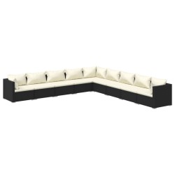vidaXL Set de muebles de jardín 9 pzas y cojines ratán sintético negro