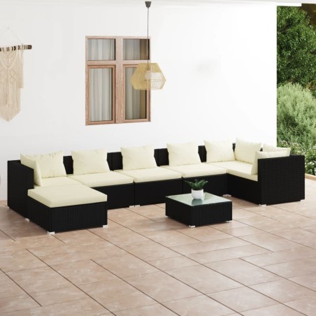 vidaXL Set de muebles de jardín 8 pzas y cojines ratán sintético negro
