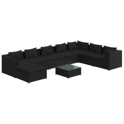 vidaXL Set de muebles de jardín 9 pzas y cojines ratán sintético negro