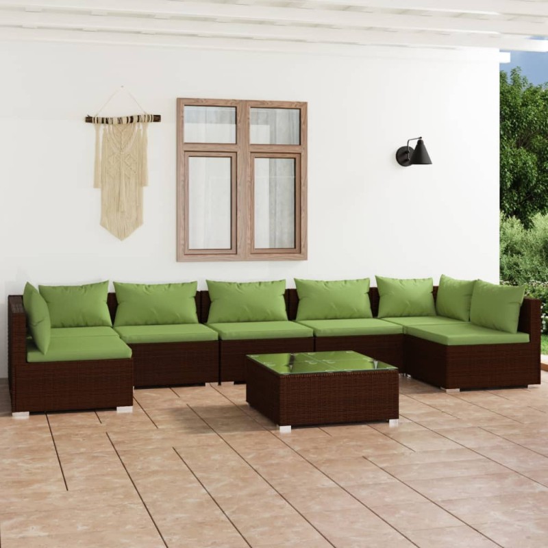 vidaXL Set muebles de jardín 8 piezas y cojines ratán sintético marrón vidaXL Set muebles de jardín 8 piezas y cojines ratán sintético marrón