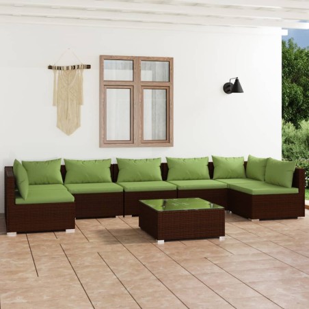 vidaXL Set muebles de jardín 8 piezas y cojines ratán sintético marrón