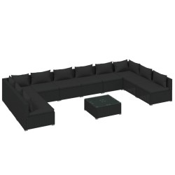vidaXL Set muebles de jardín 11 pzas y cojines ratán sintético negro