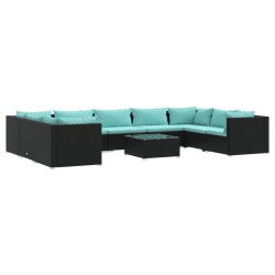 vidaXL Set de muebles de jardín 10 pzas cojines ratán sintético negro