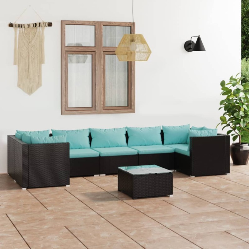 vidaXL Set de muebles de jardín 8 pzas y cojines ratán sintético negro vidaXL Set de muebles de jardín 8 pzas y cojines ratán sintético negro