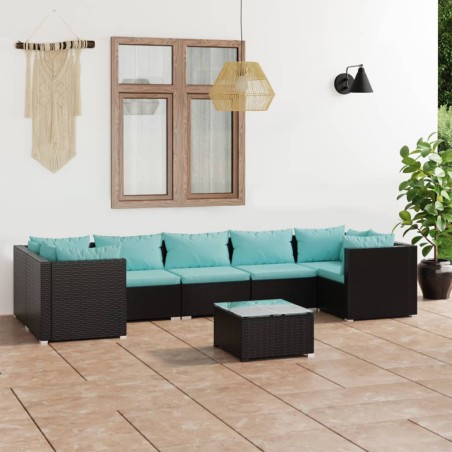 vidaXL Set de muebles de jardín 8 pzas y cojines ratán sintético negro