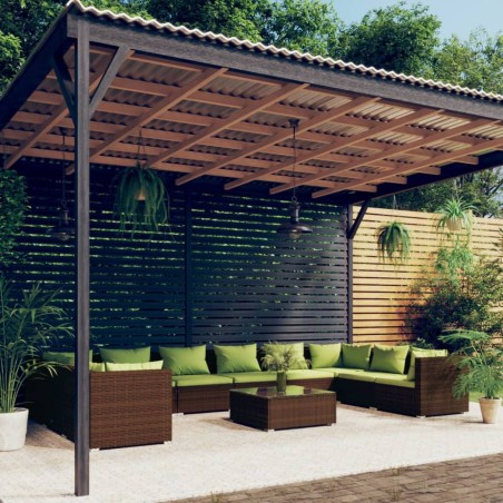 vidaXL Set muebles de jardín 11 pzas y cojines ratán sintético marrón