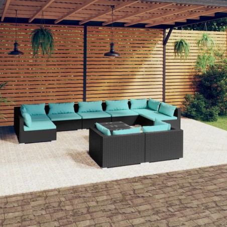 vidaXL Set de muebles de jardín 10 pzas cojines ratán sintético negro