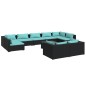 vidaXL Set de muebles de jardín 10 pzas cojines ratán sintético negro vidaXL Set de muebles de jardín 10 pzas cojines ratán sintético negro