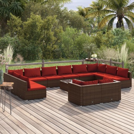 vidaXL Set muebles de jardín 13 pzas y cojines ratán sintético marrón