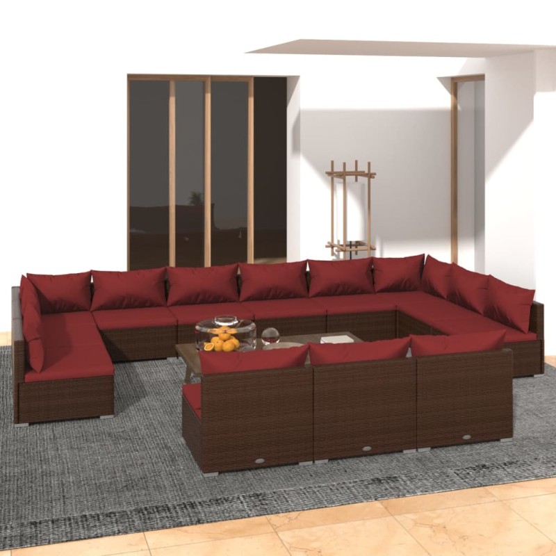 vidaXL Set muebles de jardín 13 piezas cojines ratán sintético marrón